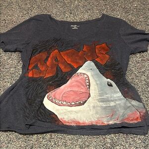Eddie Bauer Charcoal Gray V-Neck T-Shirt DIY painted JAWS
